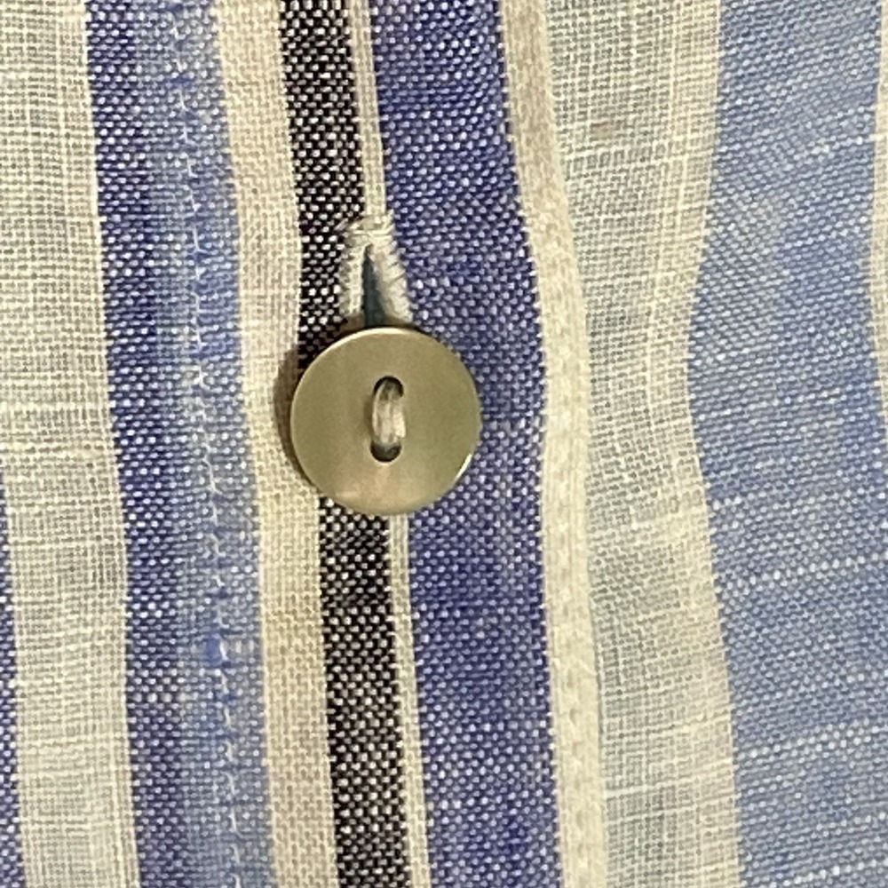 Chicos Top Womens 1 Medium Blue Multi Striped 100% Linen Button Up Boho Nice M - Picture 10 of 16